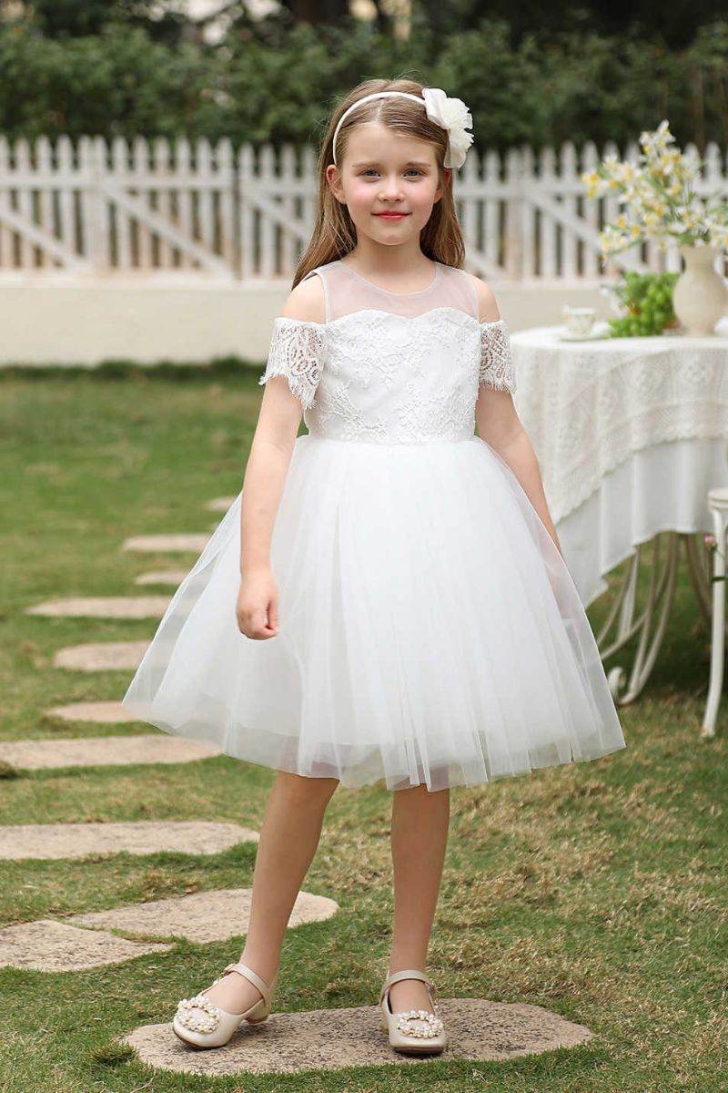 A-Line Midi Tulle Flower Girl Dress CF0378 - COCOMELODY